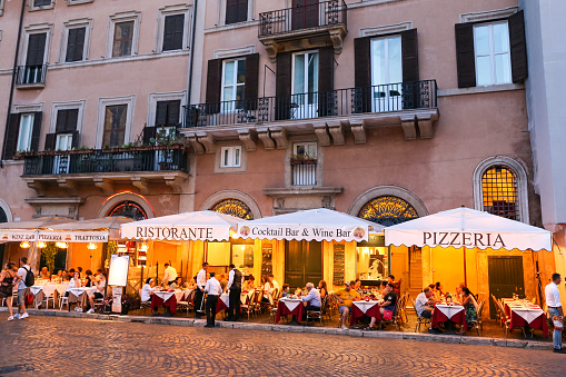 ROME, ITALY - AUGUST 21, 2018: Restaurant in Piazza Navona, Rome City