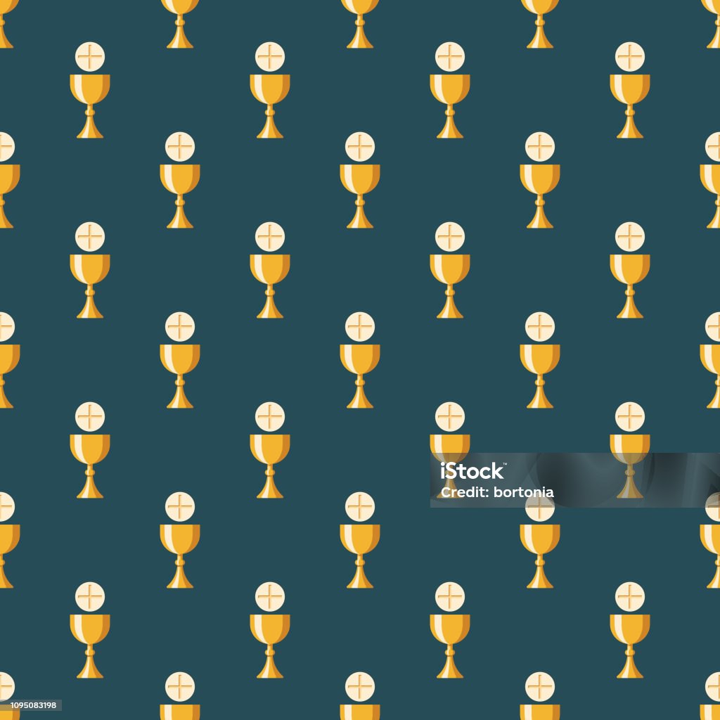 Communion Christianity Seamless Pattern A seamless pattern created from a single flat design icon, which can be tiled on all sides. File is built in the CMYK color space for optimal printing and can easily be converted to RGB. No gradients or transparencies used, the shapes have been placed into a clipping mask. Last Supper stock vector