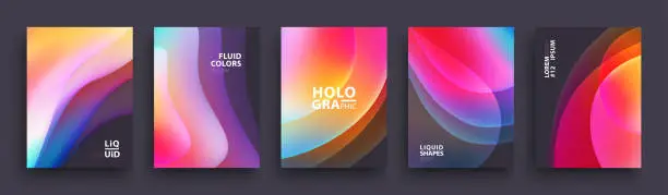 Vector illustration of Modern Covers Template Design. Fluid colors. Set of Trendy Holographic Gradient shapes for Presentation, Magazines, Flyers, Annual Reports, Posters and Business Cards