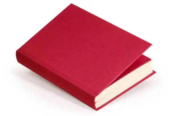 horizontal claret red hardcover blank book with clipping path