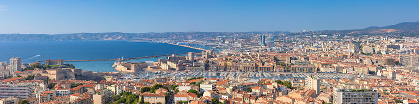 Panoramic view over the city of Marseille on the southern coast of France.