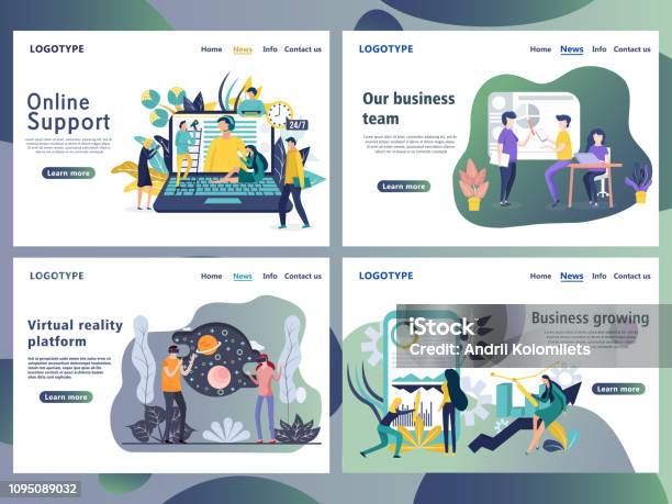 Set Of Web Page Design Templates For Business Stock Illustration - Download Image Now - Travel Agency, Real Estate Office, Unemployment Office