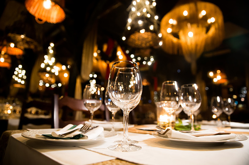 Served Dinner Table Restaurant Interior Stock Photo - Download Image ...