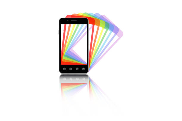 istock Smartphones with colorful shadows. Illustration of mobile phone on black background 1095090138