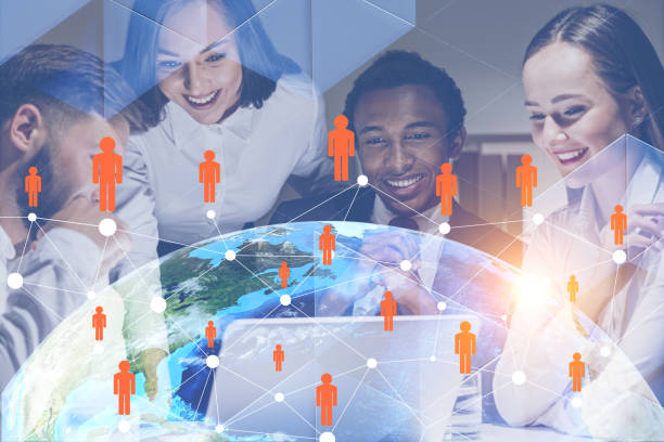 istock Cheerful business people in office, global world 1095092468