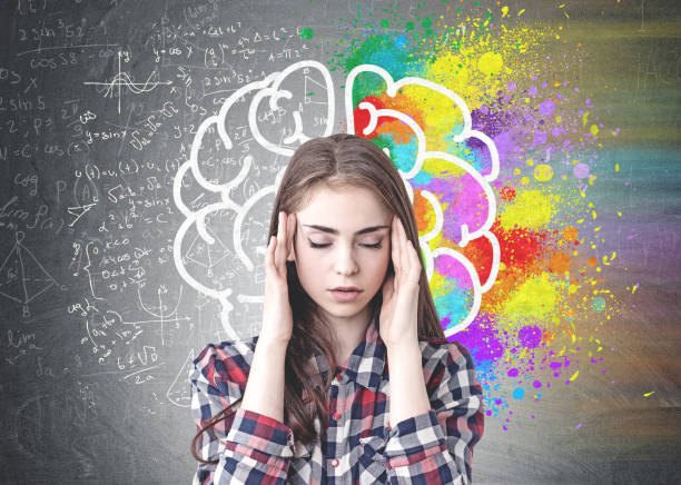 istock Stressed woman, colorful brain 1095094064