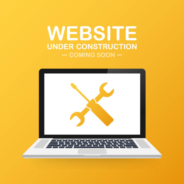 Website Under construction sign on laptop. Vector illustration for website. Website Under construction sign on laptop. Vector stock illustration for website repairing construction site construction web page stock illustrations