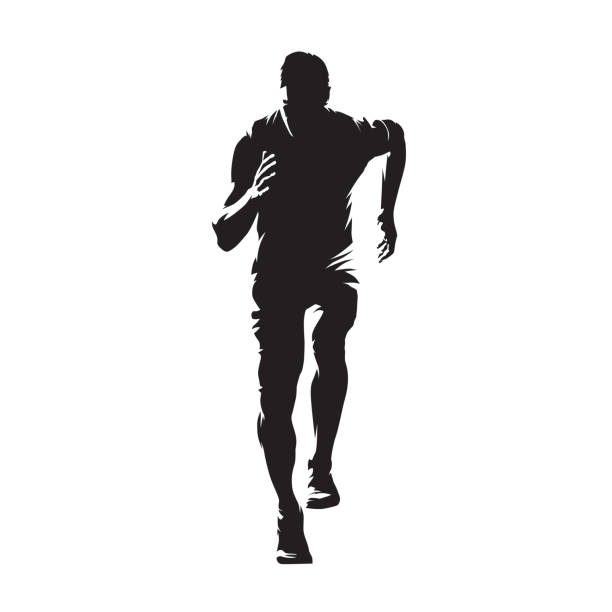 illustrazioni stock, clip art, cartoni animati e icone di tendenza di uomo in esecuzione, silhouette vettoriale isolata. giovane atleta che vola. correre - sportsman