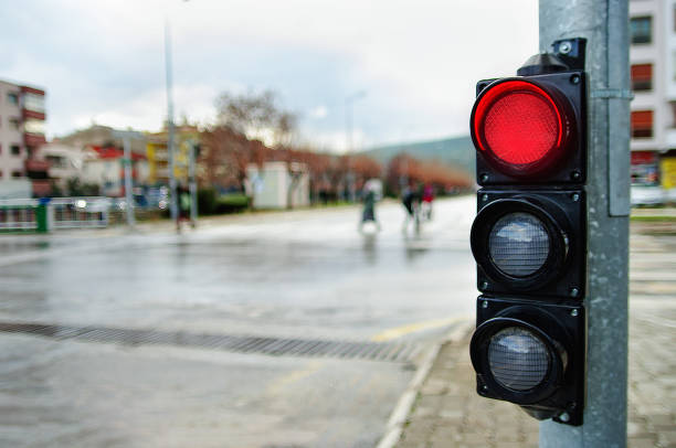istock Red traffic light on the road 1095100432
