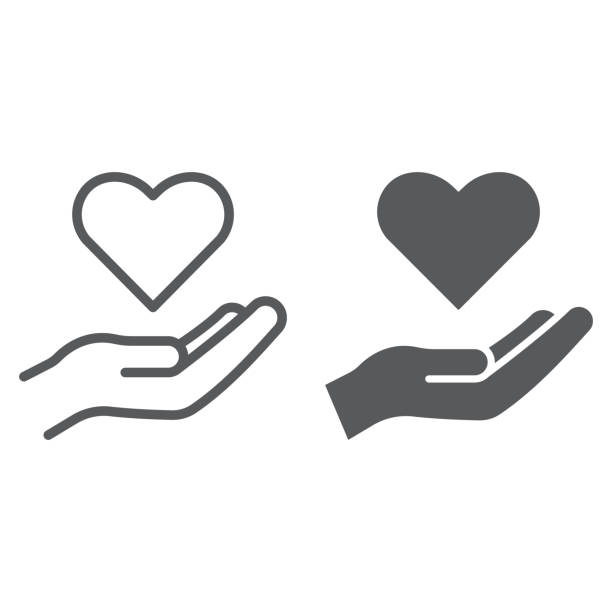 ilustrações de stock, clip art, desenhos animados e ícones de care line and glyph icon, family and love, hand holding heart sign, vector graphics, a linear pattern on a white background. - hands holding