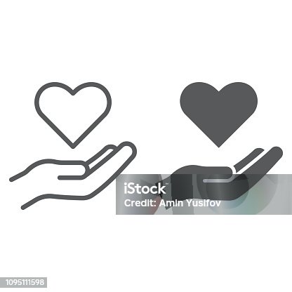 istock Care line and glyph icon, family and love, hand holding heart sign, vector graphics, a linear pattern on a white background. 1095111598