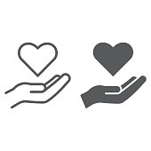 istock Care line and glyph icon, family and love, hand holding heart sign, vector graphics, a linear pattern on a white background. 1095111598
