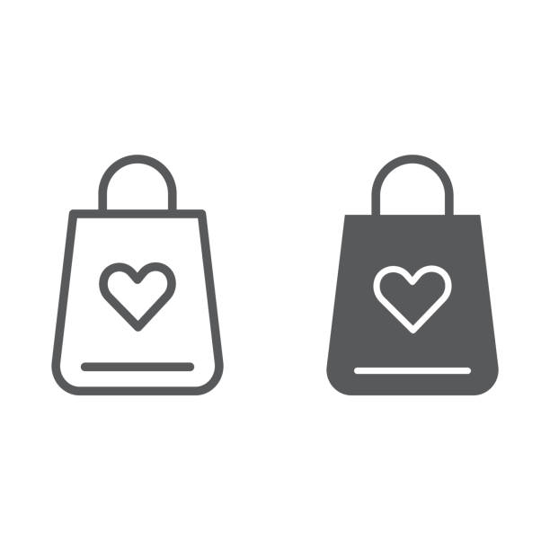 Shopping bag line and glyph icon, love and gift, package with heart sign, vector graphics, a linear pattern on a white background. Shopping bag line and glyph icon, love and gift, package with heart sign, vector graphics, a linear pattern on a white background, eps 10. market retail space illustrations stock illustrations