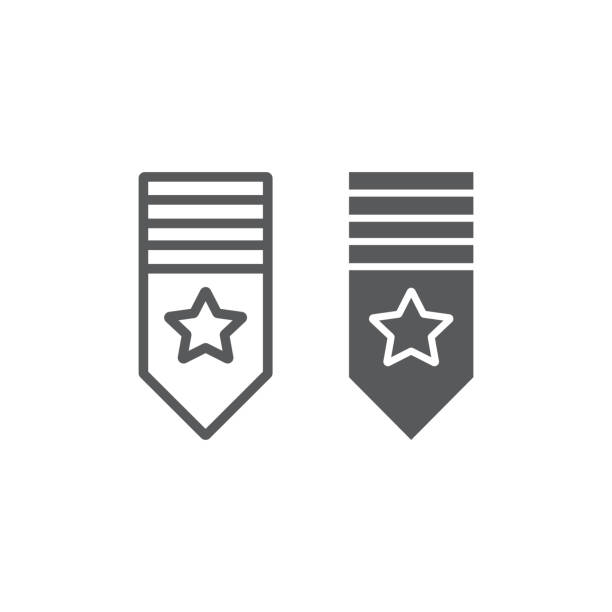 rang schulter linie und glyphe symbol, abzeichen und armee, epaulette zeichen, vektor-grafiken, ein lineares muster auf weißem hintergrund. - medal bronze medal military star shape stock-grafiken, -clipart, -cartoons und -symbole