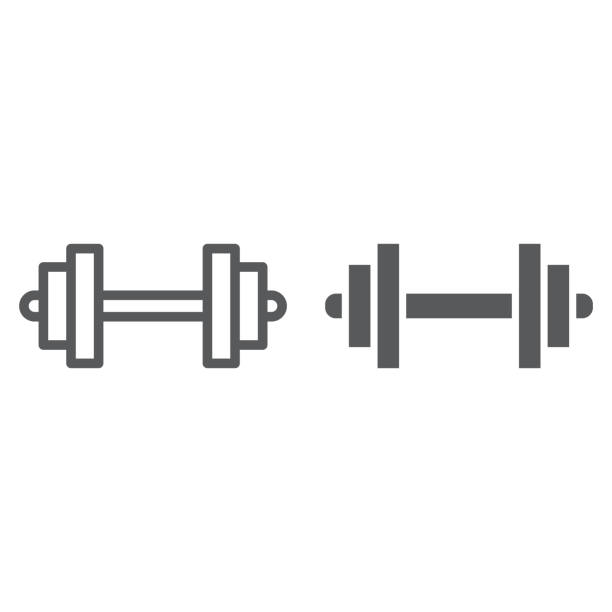 Barbell line and glyph icon, sport and equipment, dumbbell sign, vector graphics, a linear pattern on a white background. Barbell line and glyph icon, sport and equipment, dumbbell sign, vector graphics, a linear pattern on a white background, eps 10. barbel stock illustrations