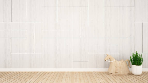 istock kid room or nursery on light white wood wall decorate - interior design for artwork - 3D Rendering 1095138278
