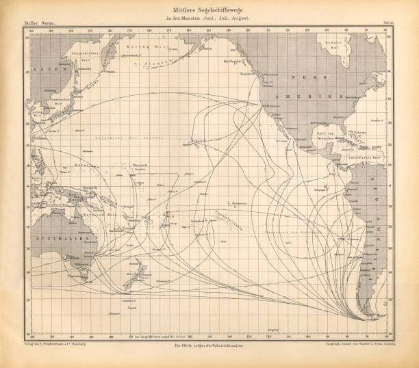 istock Antique Chart of Weather Patterns in the Pacific Ocean, German Antique Victorian Engraving, 1896 1095140836