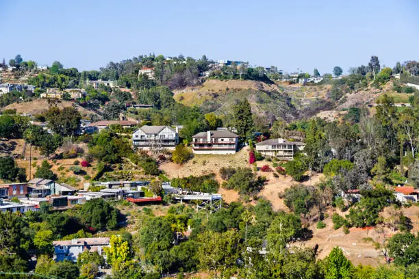 Scattered houses on one of the hills of Bel Air neighborhood, Los Angeles, California