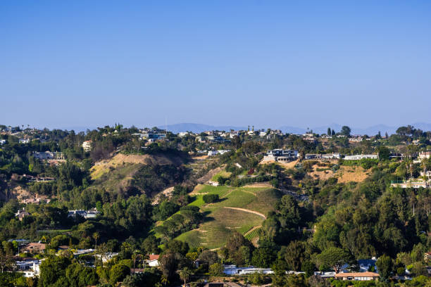 Scattered houses on one of the hills of Bel Air neighborhood, Los Angeles, California Scattered houses on one of the hills of Bel Air neighborhood, Los Angeles, California bel air photos stock pictures, royalty-free photos & images