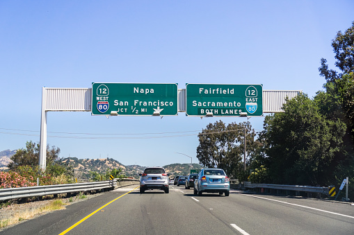 Driving on I80 in east San Francisco bay area towards Sacramento