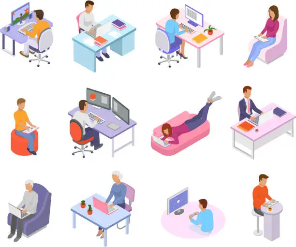 Vector illustration of People work place vector business worker character person workin