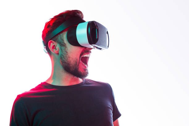 istock Shouting happy guy in VR glasses 1095150140