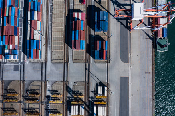 istock Containers before export are lined up in landfill near the sea 1095177500