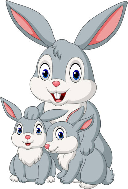 szczęśliwa rodzina królików - humor pets loving vertical stock illustrations