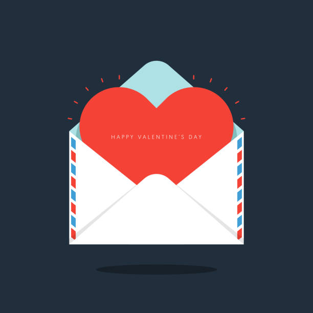 illustrations, cliparts, dessins animés et icônes de coeur rouge en conception plate de l’enveloppe de saint valentin - service postal illustrations