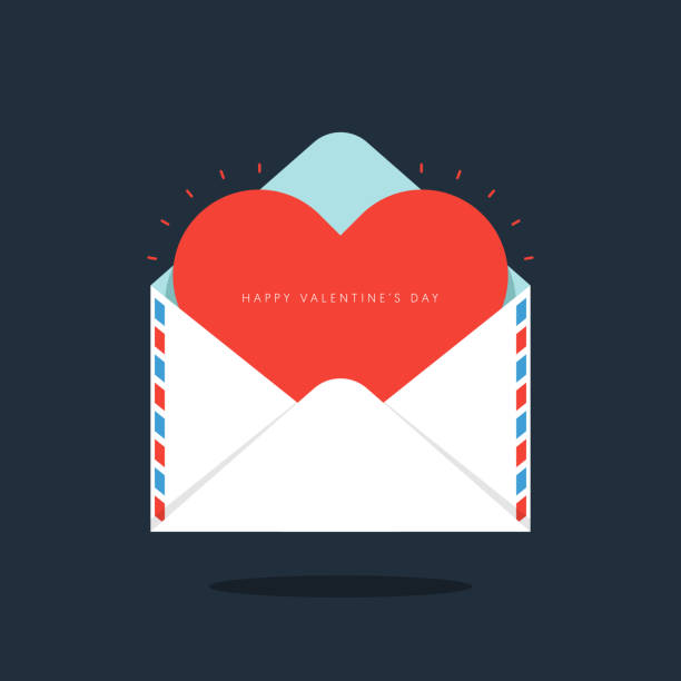 ilustrações de stock, clip art, desenhos animados e ícones de red heart in envelope valentine's day concept flat design - valentines day illustrations