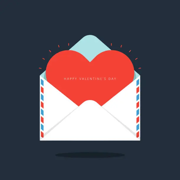 Vector illustration of Red heart in envelope Valentine's day concept flat design