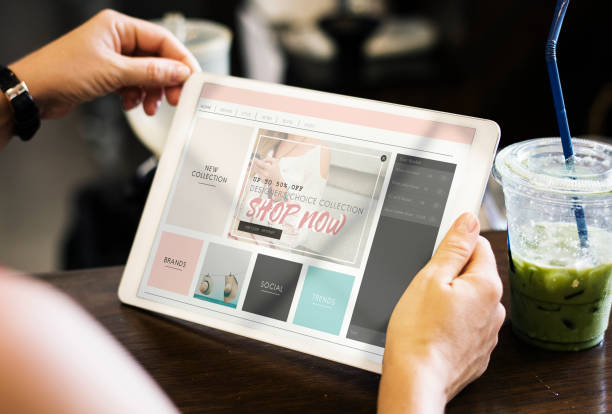 Woman shopping online at a cafe