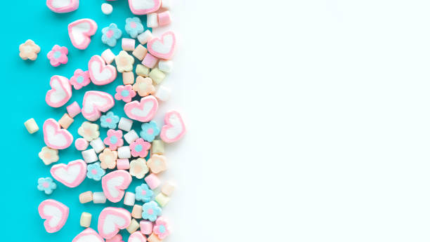 istock Colorful marshmallow.Party and celebration.decorative  background texture.Flat lay 1095189654