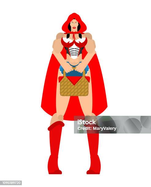 Adult Red Riding Hood And Basket Of Pies Beautiful Female In Red Cloak Stock Illustration - Download Image Now