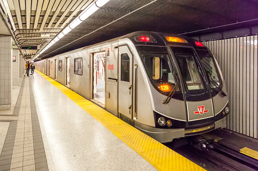 TORONTO, CANADA - OCTOBER 22, 2017: TTC subway train at Finch station. TTC operated by the Toronto Transit Commission.