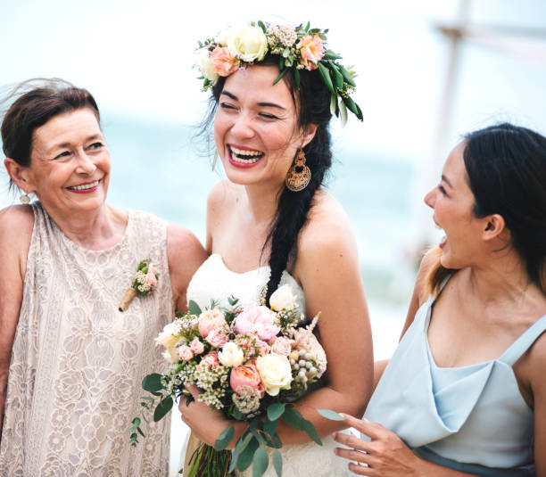 Cheerful bride at the beach
