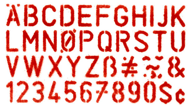 estêncil pulverizador pintado de alfabetos - red text - fotografias e filmes do acervo