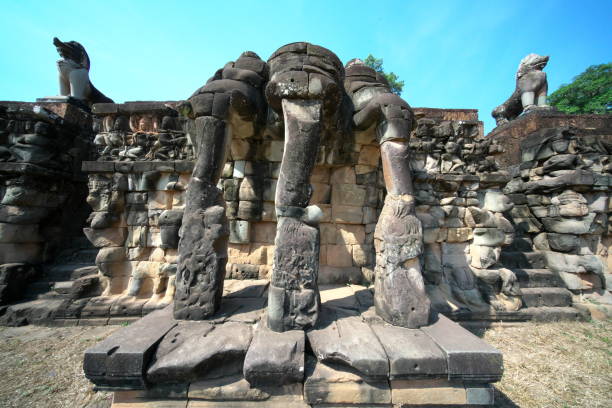 Siem Reap,Cambodia-Januay 11, 2019: Elephant Terrace of Angkor Thom, Siem Reap