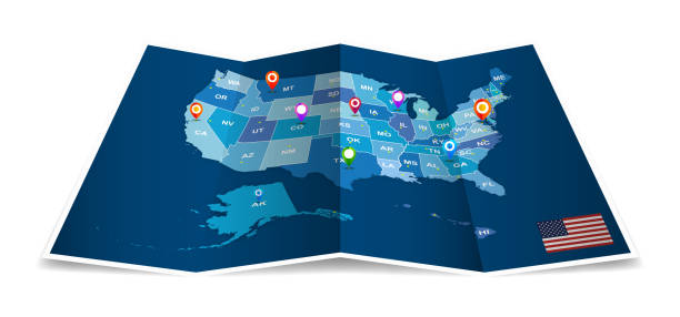 격리 관리 지구 벡터 접힌 미국 지도 - 국가 지리적 지역 stock illustrations