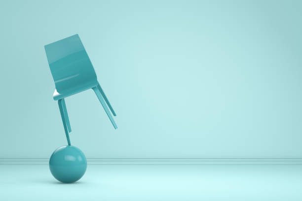 Balance with Chair, Minimal Concept Balance with chair on colorful background. Minimal concept, leadership, business. meditation room office stock pictures, royalty-free photos & images
