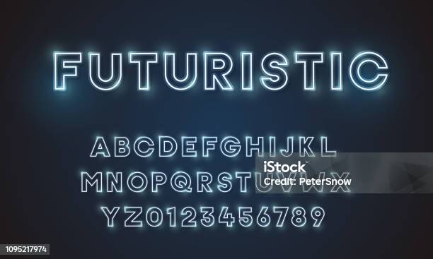 Futuristic Vector Font Typeface Unique Design For Technology Digital Engineering Digital Gaming Scifi And Science Subjects All Letters And Numbers Included Stock Illustration - Download Image Now