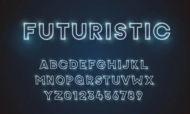 Vector illustration of Futuristic vector font typeface unique design. For technology, digital, engineering, digital , gaming, sci-fi and science subjects. All letters and numbers included