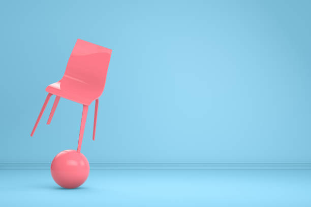 Balance with Chair, Minimal Concept Balance with chair on colorful background. Minimal concept, leadership, business. meditation room office stock pictures, royalty-free photos & images