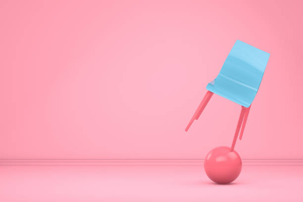 Balance with Chair, Minimal Concept Balance with chair on colorful background. Minimal concept, leadership, business. meditation room office stock pictures, royalty-free photos & images