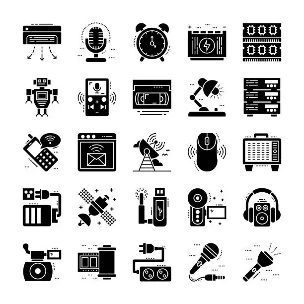 Vector illustration of Technology Devices Glyph Icons