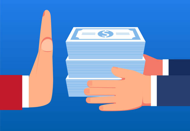 Refusing temptation and bribery Refusing temptation and bribery greedy-politician stock illustrations