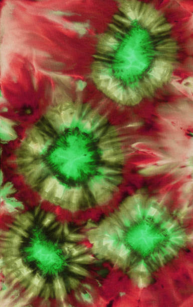 istock Abstract hand painted red green fabric background with irregular floral spots 1095240896