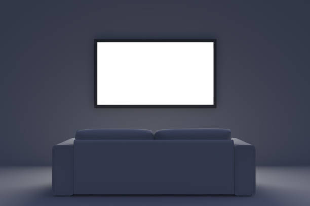 istock Sofa and TV on wall in corner of room. Front view. 3d render. 1095244368