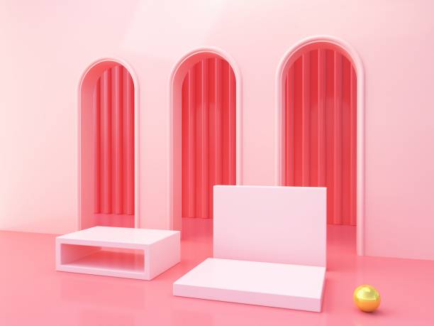 istock Minimal Scene with arches and empty podium, minimal abstract background. 1095269546