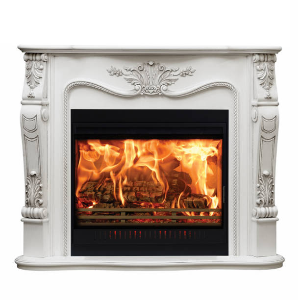 istock Burning classic fireplace of white marble. Isolated on white 1095269704